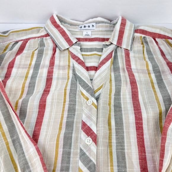 Da-sh Button Down Striped Roll Tab Long Sleeve Casual Shirt Large - Picture 5 of 8